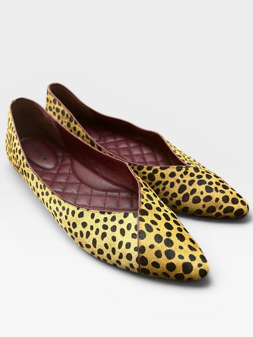 Birdies Yellow and Black Cheetah Print Pointed Toe Flats